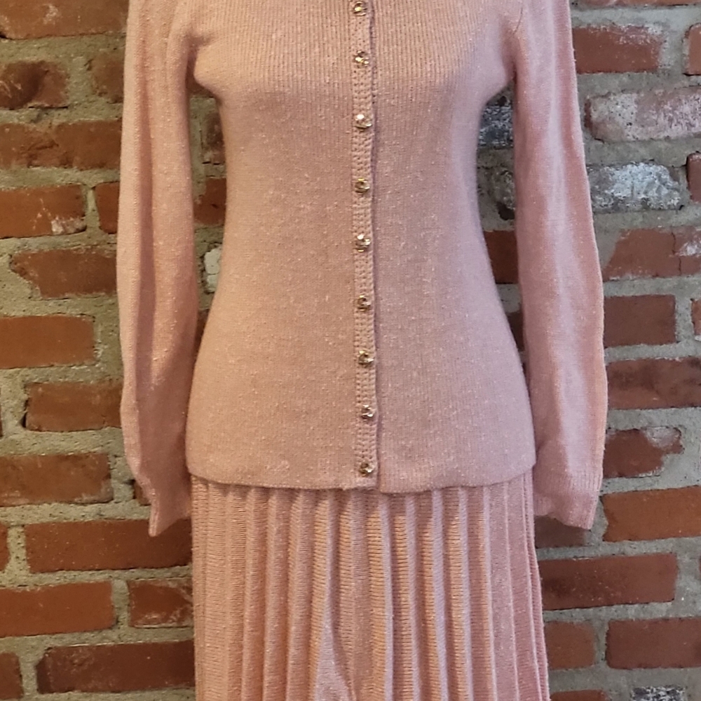 St John Knits for Lillie Rubin Vintage 70s peachy pink knit suit size 6 - Picture 4 of 10
